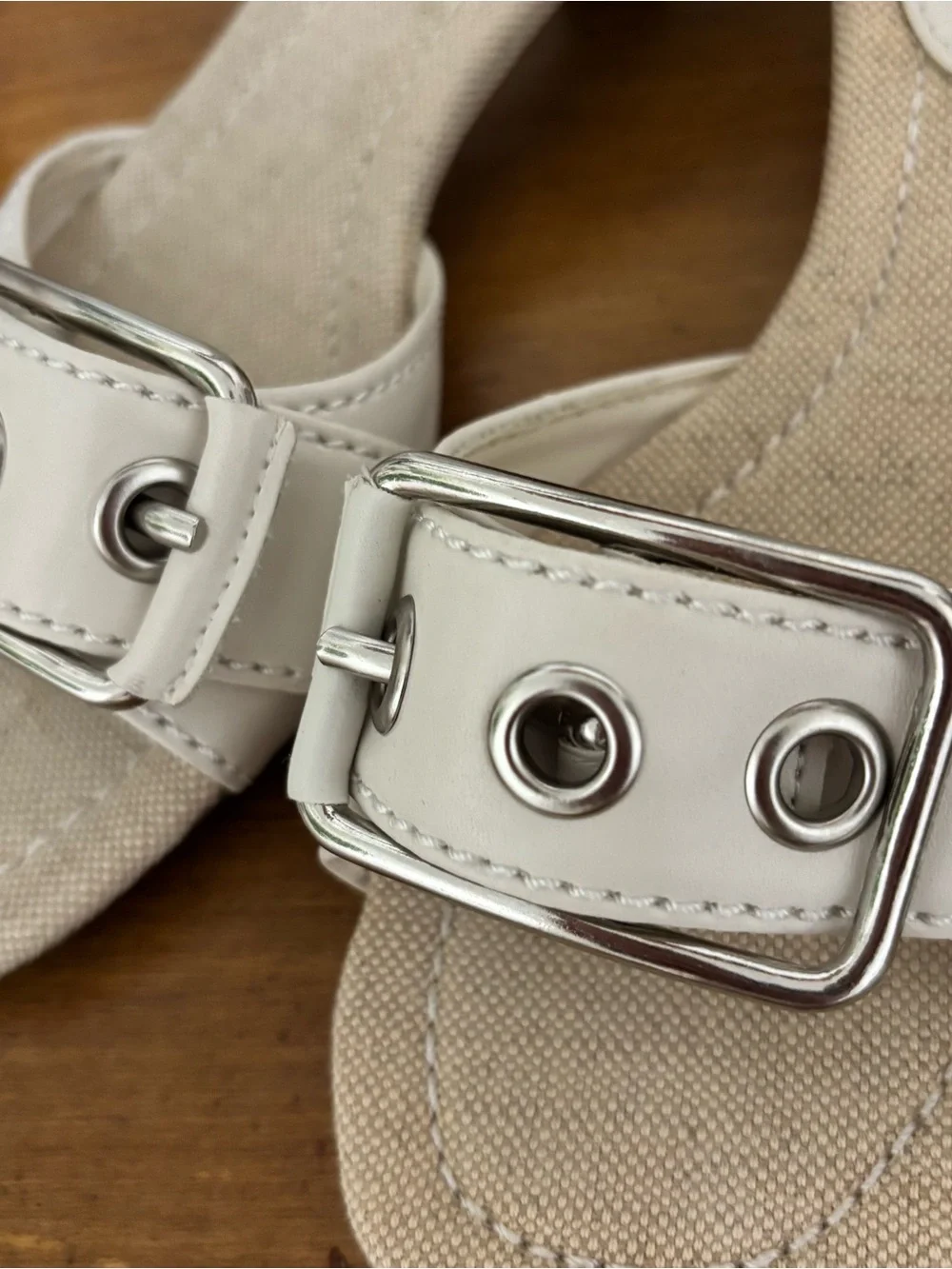 Predictions Cream Slide Heels with Silver Buckle